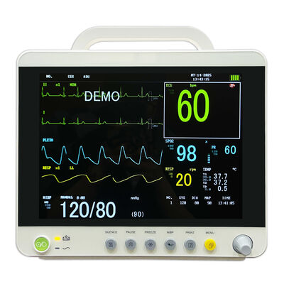 12.1인치 컬러 LCD 디스플레이 멀티 파라미터 환자 모니터 6 파라미터 (ECG/HR/RESP/SPO2/NIBP/Temp) 및 트롤리/벽 브래킷 설치